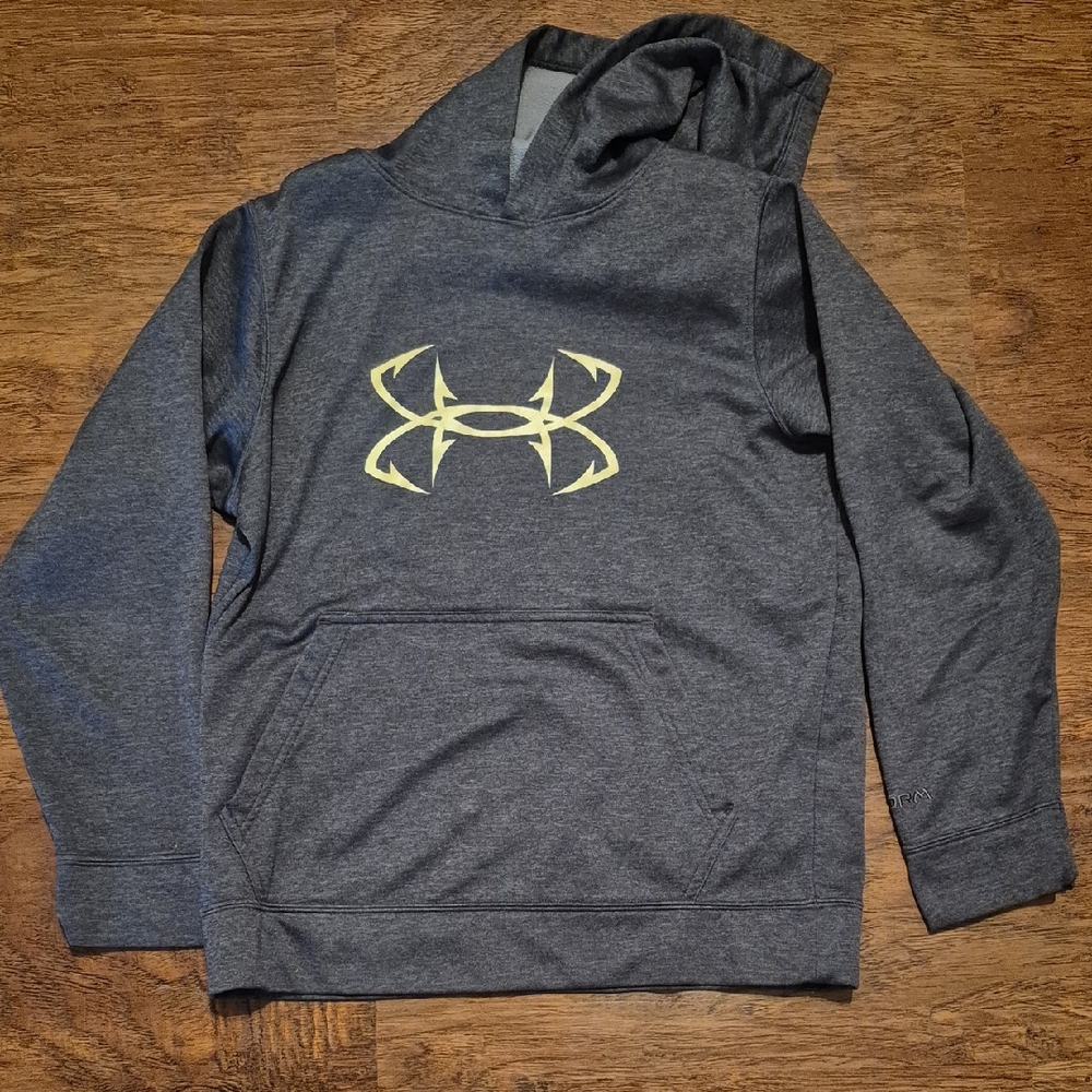 Boys Under Armour Charcoal Hoodie with Neon Yellow Logo Medium